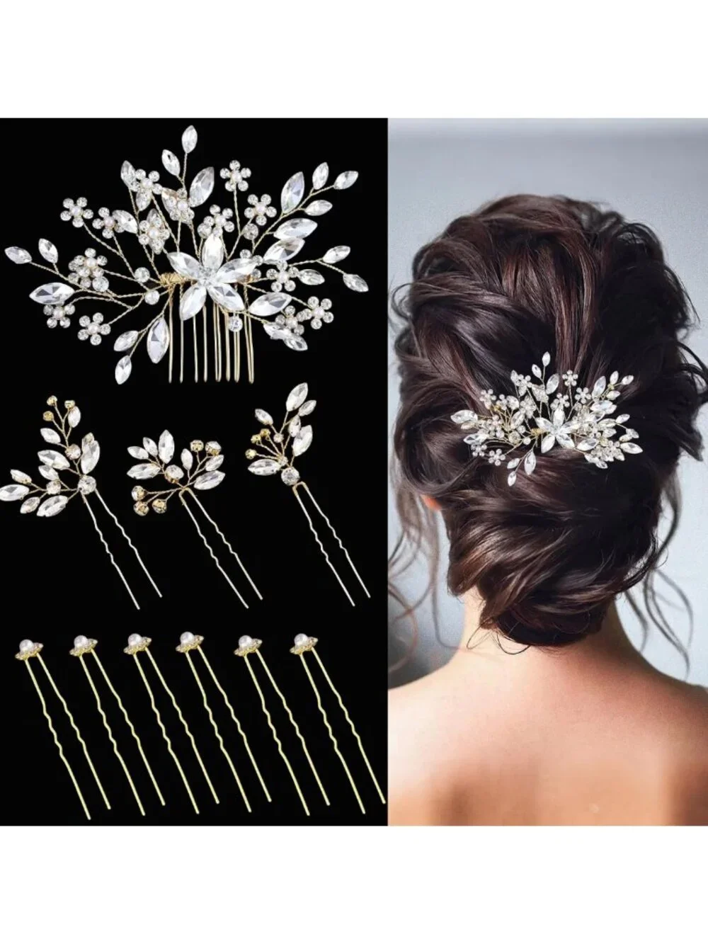 10 Pcs Rhinestone Bridal Hair Pins - Crystal Hair Accessories for Brides